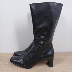Bellini Daria Boots Womens 10 Black Leather Knee High Zip Block Heel Square Toe